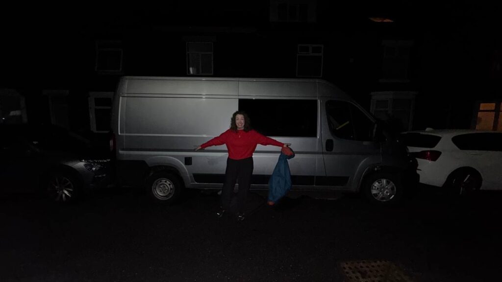 Josie parked the van in an unbelievably tight spot!